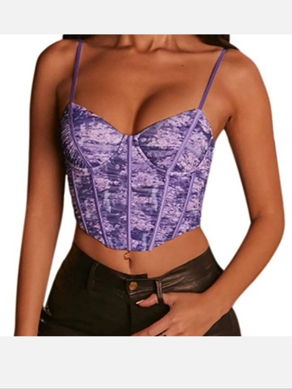 Oh Polly Purple Velvet Bustier Crop Top - Women